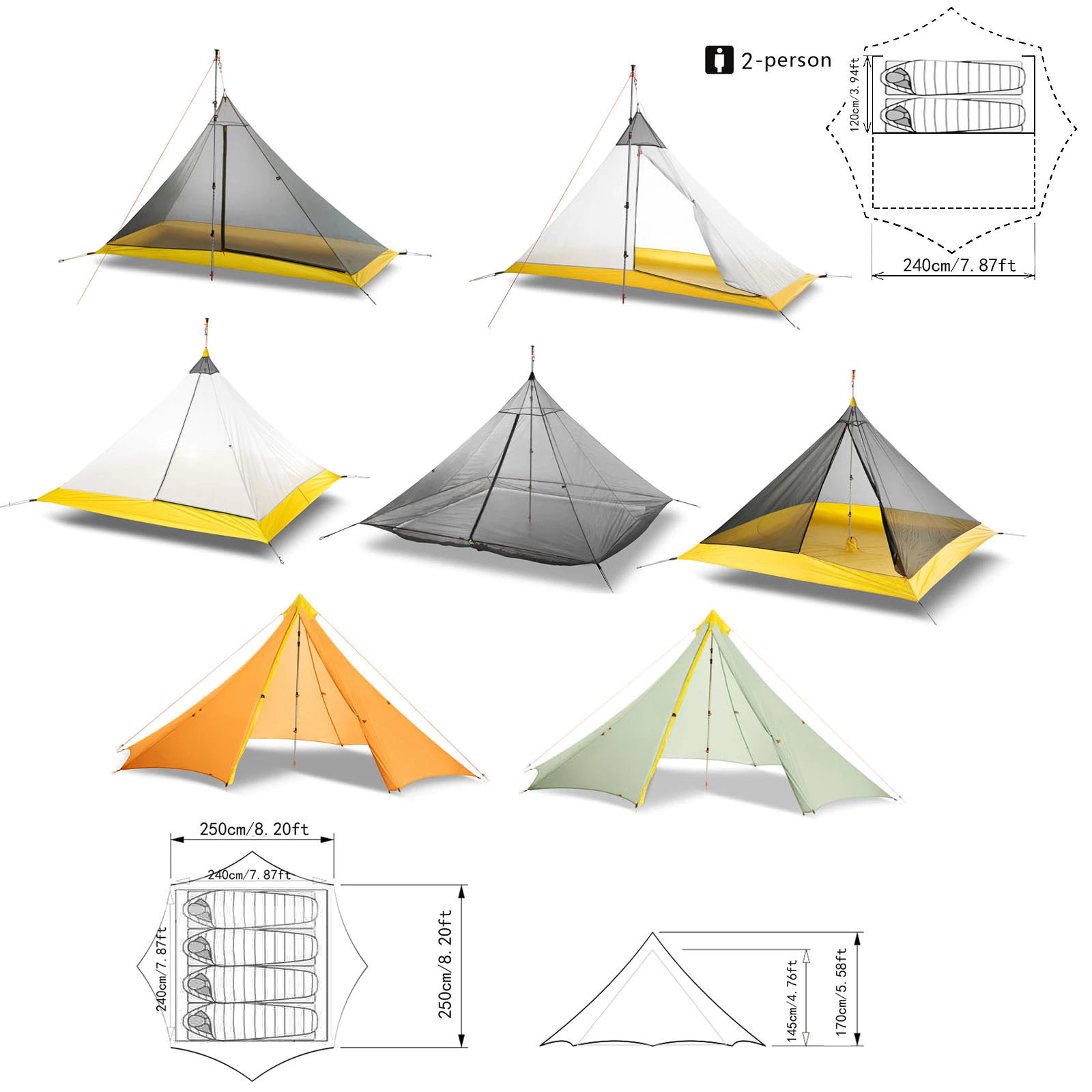 Cheap Goat Tents Ultralight Camping Tent 3 4 Person Outdoor 40D Nylon Silicone Coated Rodless Pyramid Large Tent Breathable 3 4 Season Inner Tent Tents 